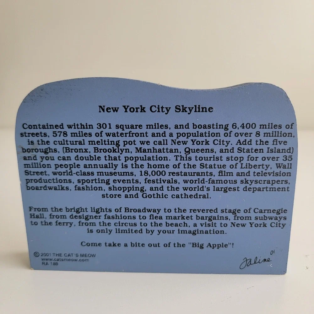 Vintage The Cat's Meow Village NYC Skyline Wood Shelf Sitter 2001 Twin Towers